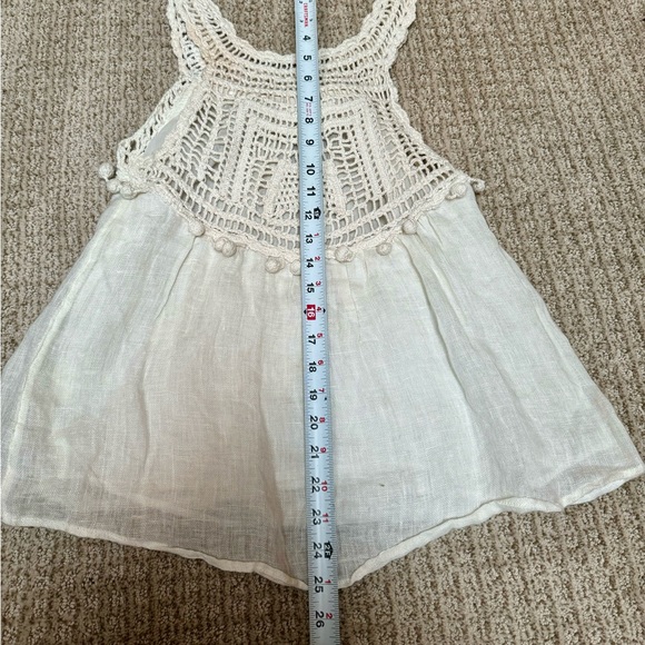 ANTHROPOLOGIE cream, linen, crocheted top with pom poms is lined and lovely. - Picture 15 of 16